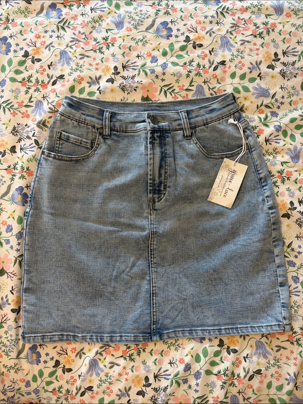 Grace & Lace Light Wash Denim Skirt - Light Blue